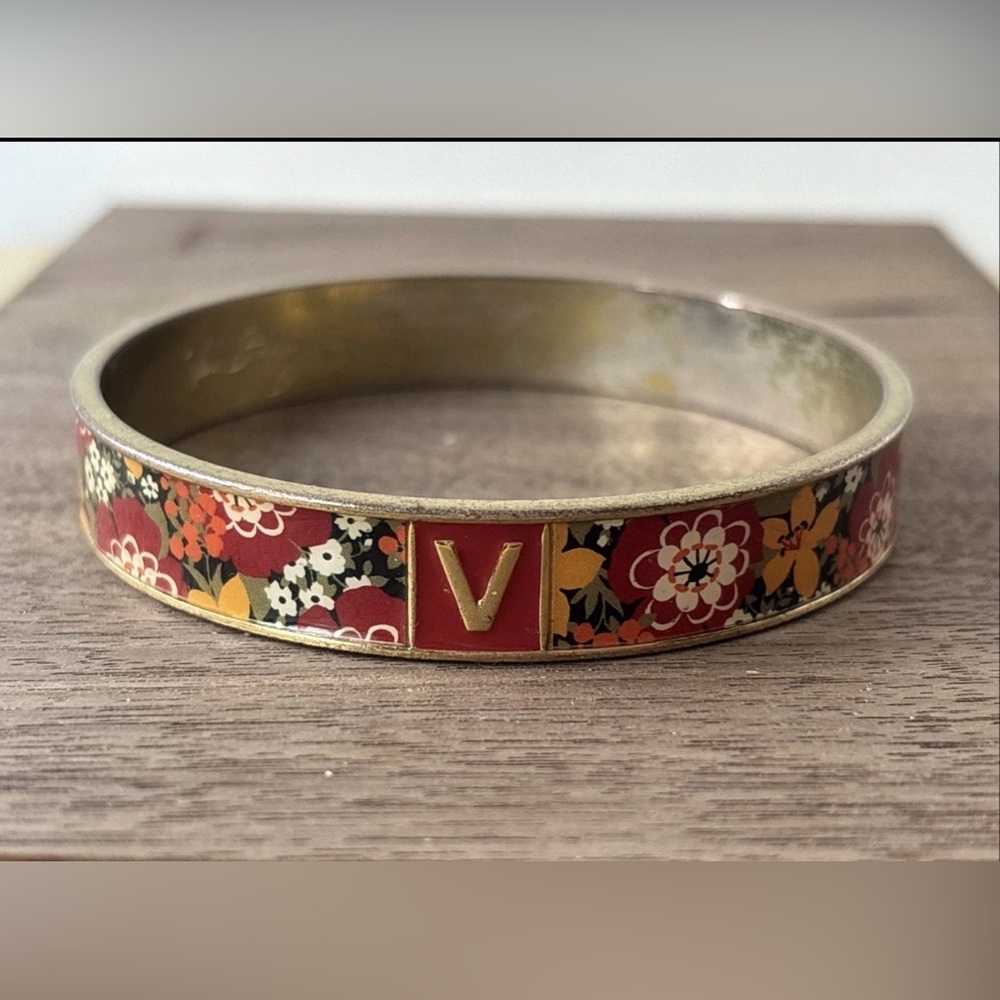 Vera Bradley Bittersweet Pattern Bangle Bracelet Red Floral Enamel‎ Jewelry